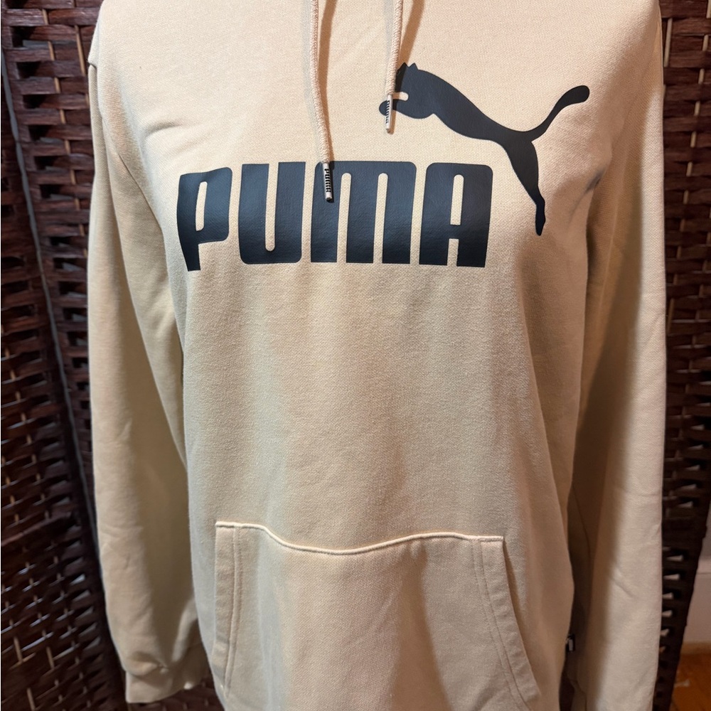 Puma Beige Pullover Hoodie with Black Logo